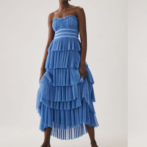NEW HUTCH anthropologie strapless tiered tulle holiday maxi dress 0 VIRAL!!!! - Picture 4 of 5